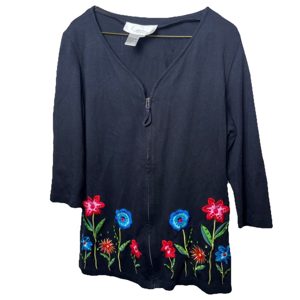 Diane's Essentials M  Jacket  Embellished Appliqué Sequined Flowers